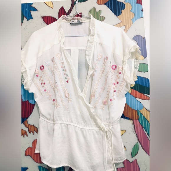 Dex Tops - Dex embroidered wrap blouse